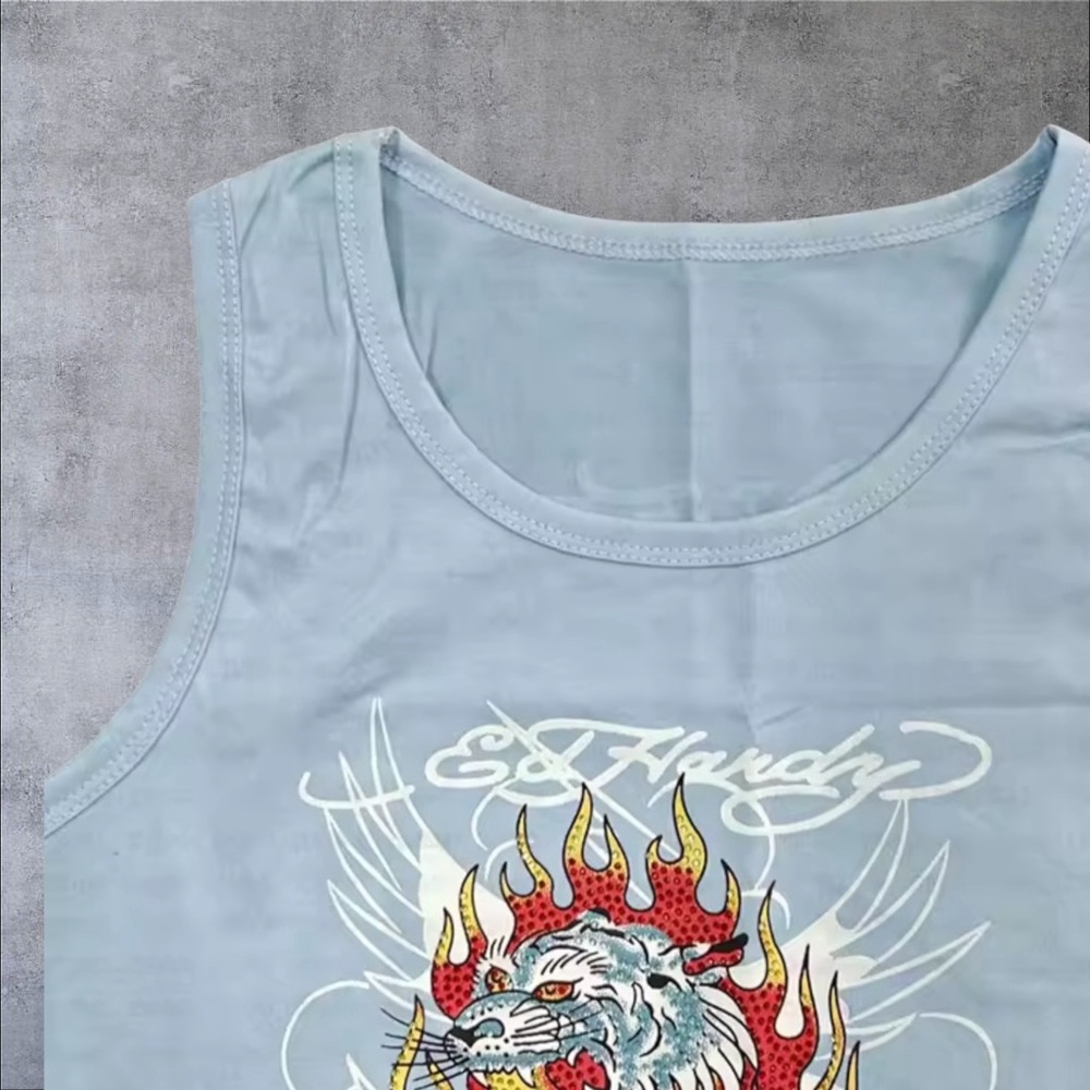 Ed Hardy Light Blue Dragon Crop Top - Picture 2 of 4